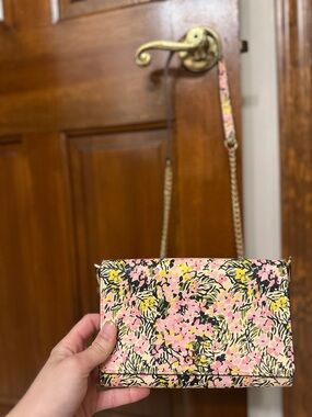 Tory Burch Pink Floral Crossbody with Gold Chain